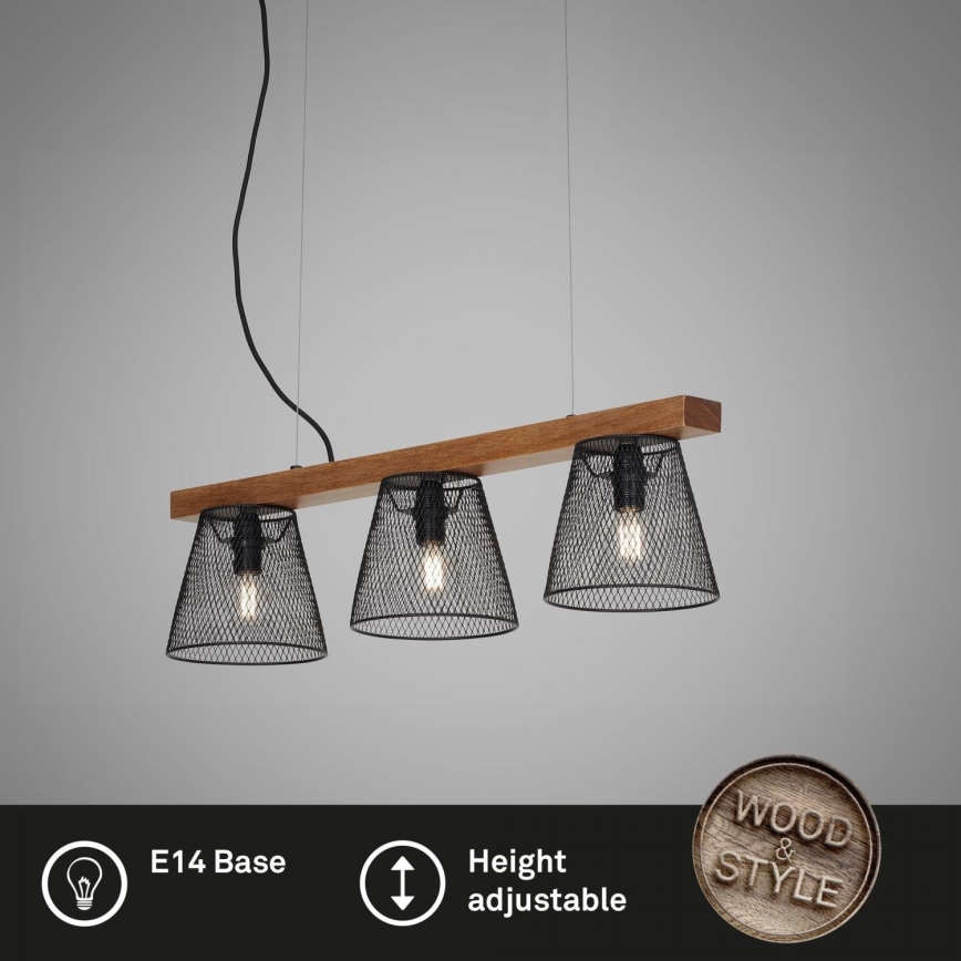 Briloner 4077-035 - Подвесная люстра WOOD & STYLE 3xE14/25W/230V каучук