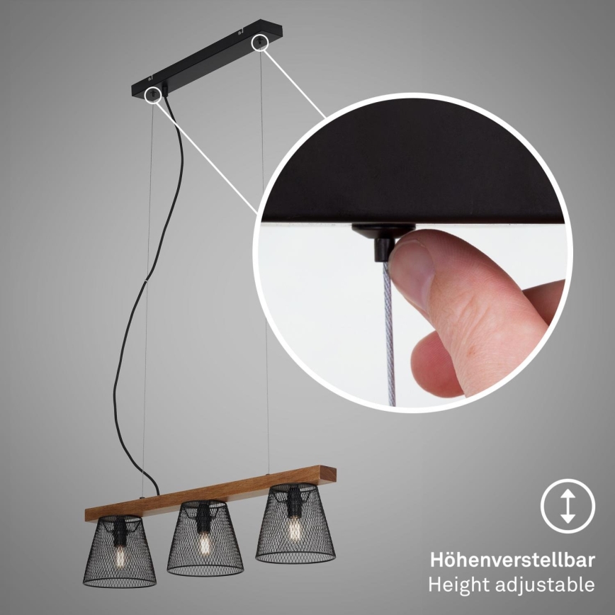 Briloner 4077-035 - Подвесная люстра WOOD & STYLE 3xE14/25W/230V каучук