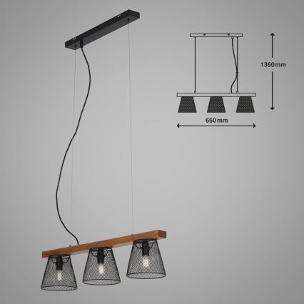 Briloner 4077-035 - Подвесная люстра WOOD & STYLE 3xE14/25W/230V каучук