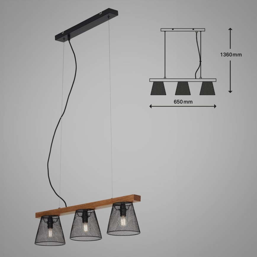 Briloner 4077-035 - Подвесная люстра WOOD & STYLE 3xE14/25W/230V каучук