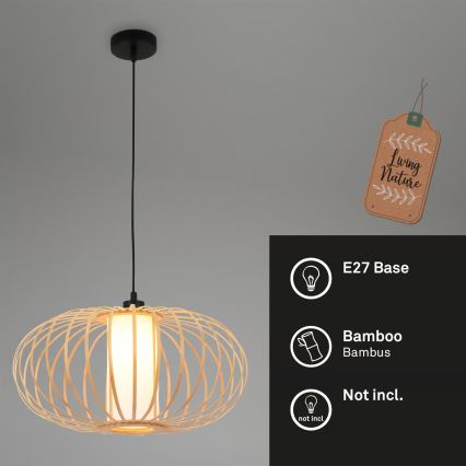 Briloner 4759011 - Підвісна люстра на тросі 1xE27/10W/230V чорна/бамбук