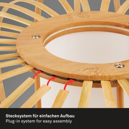 Briloner 4759031 - Підвісна люстра на тросі 3xE27/10W/230V чорна/бамбук