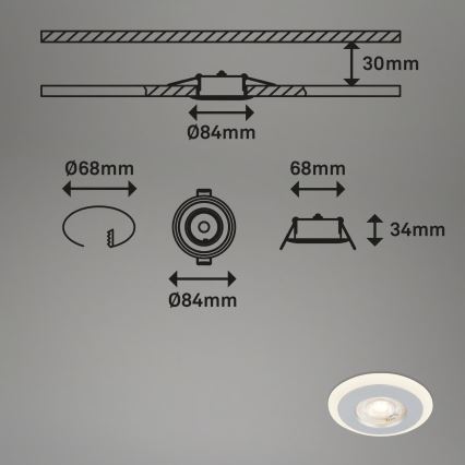 Briloner 7039034 - Комплект из 3 встраиваемых потолочных светильников для ванной, LED/5W/230V, IP44, матовый хром