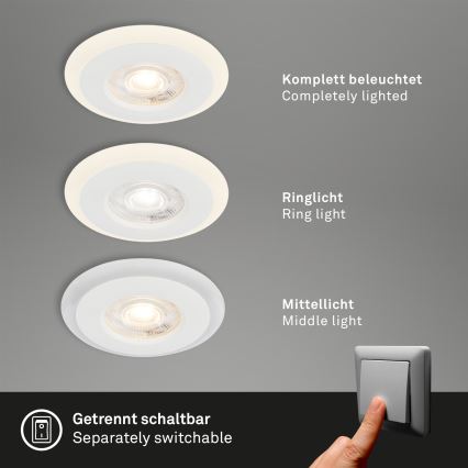 Briloner 7039036 - НАБІР 3xLED вбудованих стельових світильників для ванної кімнати, LED/5W/230V, IP44, білий