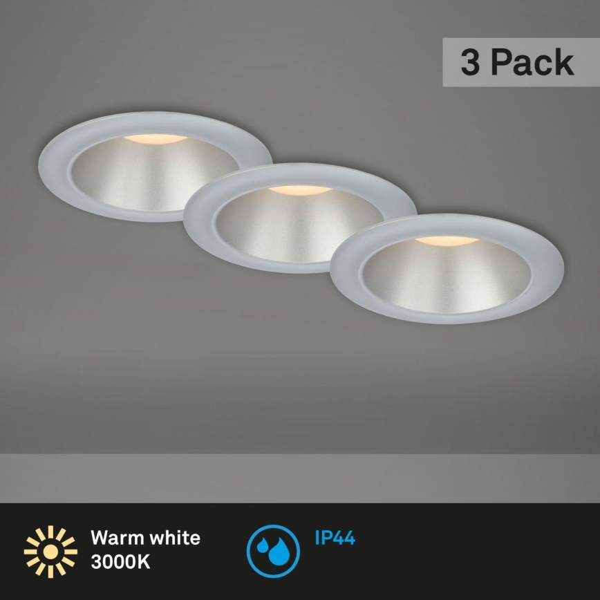 Briloner 7041-034 - НАБІР 3x Вбудований стельовий LED світильник для ванної LED/4,9W/230V IP44 срібний