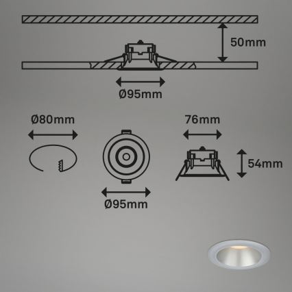 Briloner 7041-034 - НАБІР 3x Вбудований стельовий LED світильник для ванної LED/4,9W/230V IP44 срібний