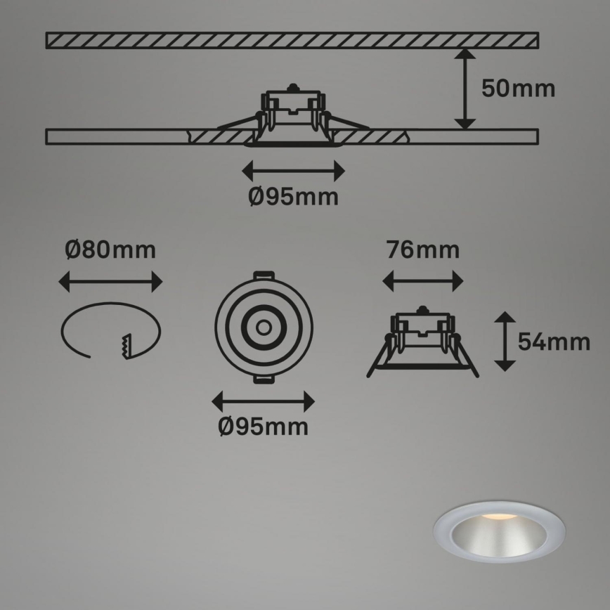 Briloner 7041-034 - НАБІР 3x Вбудований стельовий LED світильник для ванної LED/4,9W/230V IP44 срібний