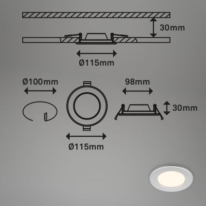 Briloner 7049014 - LED диммируемый встраиваемый потолочный светильник для ванной LED/6W/230V 3000K IP44 матовый хром