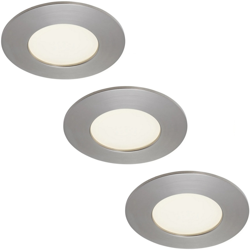 Briloner 7103432 - Комплект из 3 диммируемых встраиваемых потолочных LED-светильников для ванной, LED/4,9Вт/230В IP44, матовый хром
