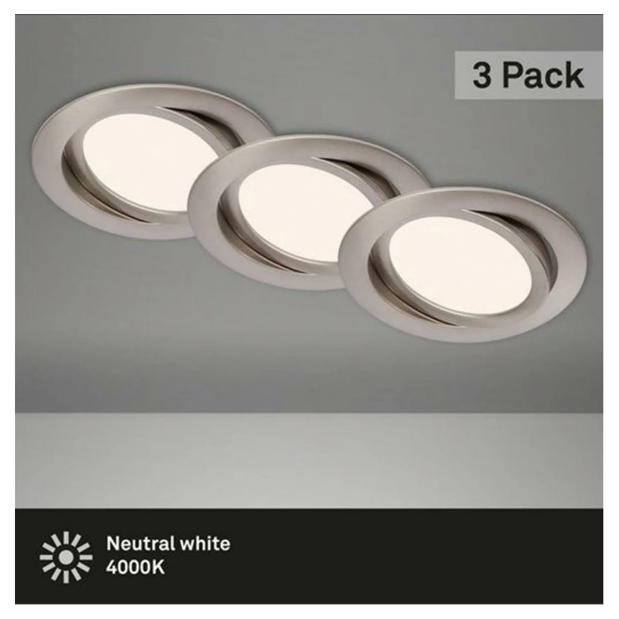 Briloner 7116-432 - НАБОР 3x Светодиодный встроенный светильник для ванной комнаты FLAT IN LED/9W/230V IP23
