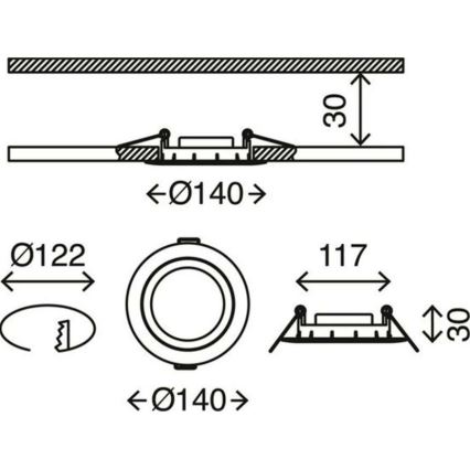 Briloner 7116-432 - НАБОР 3x Светодиодный встроенный светильник для ванной комнаты FLAT IN LED/9W/230V IP23