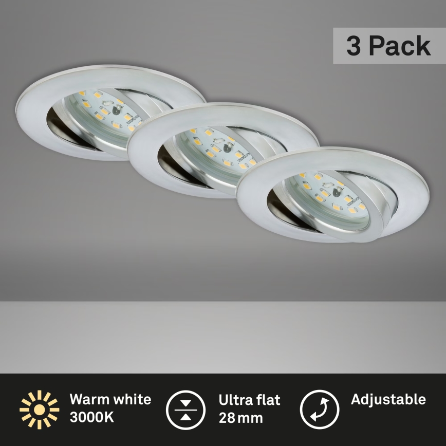 Briloner 7209-039 - НАБІР із 3 LED вбудованих стельових світильників для ванної кімнати ATTACH LED/5W/230V IP23, матовий хром