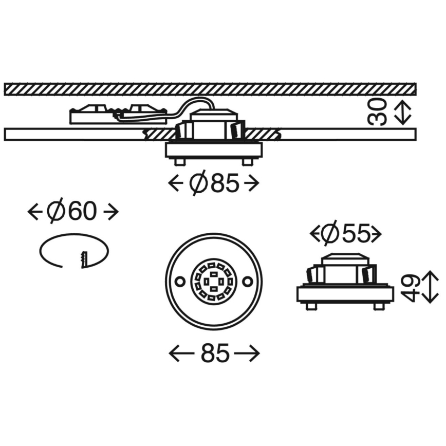 Briloner 7214-012 - Вбудований стельовий LED світильник для ванної ATTACH LED/5W/230V IP44