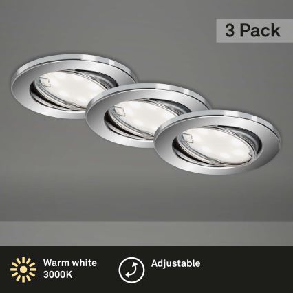 Briloner 7221-038 - НАБІР 3x Вбудований стельовий LED світильник для ванної 1xGU10/3W/230V IP23 глянцевий хром