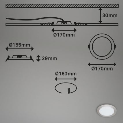 Briloner 7286-012 - Вбудований стельовий LED світильник для ванної LED/12W/230V IP44