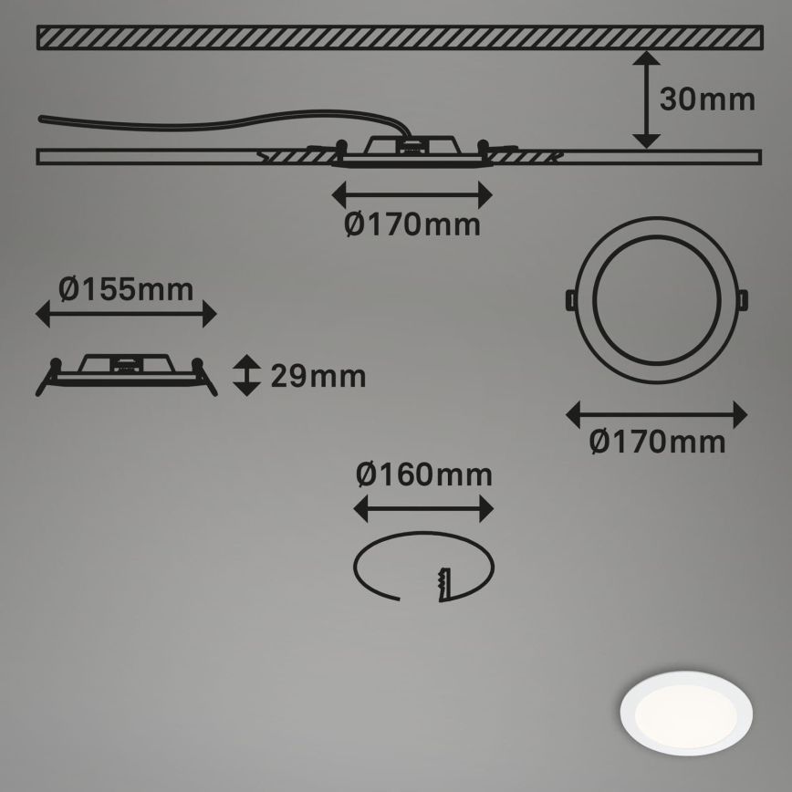 Briloner 7286-016 - Вбудований стельовий LED світильник для ванної LED/12W/230V IP44