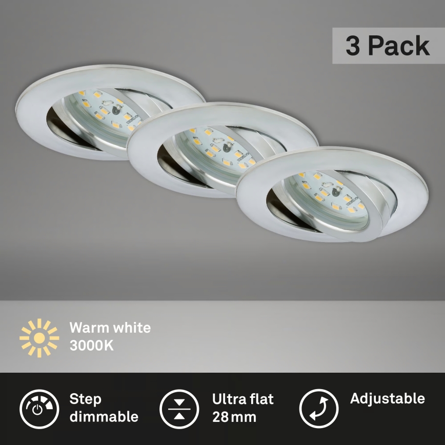 Briloner 7296-039 - НАБІР 3x вбудованих LED‑світильників для ванної кімнати з регулюванням яскравості LED/6,5W/230V 3000K IP23 матовий хром