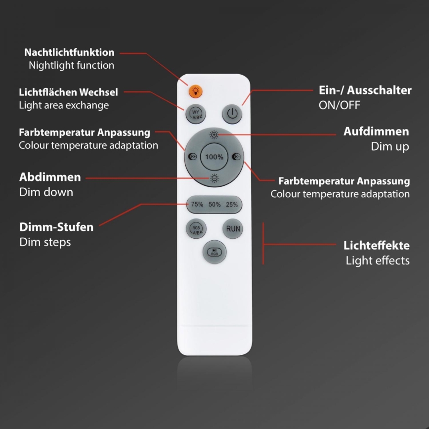 Briloner 7388-016 - Стельовий RGBW-світильник з регулюванням яскравості LED/24W/230V 3000-6500K + пульт дистанційного керування
