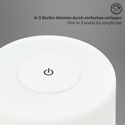 Briloner 7420016 - LED Акумуляторна сенсорна вулична настільна лампа з регулюванням яскравості LED/4W/5V IP44 3000K білий