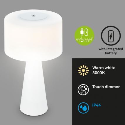 Briloner 7420016 - LED Акумуляторна сенсорна вулична настільна лампа з регулюванням яскравості LED/4W/5V IP44 3000K білий