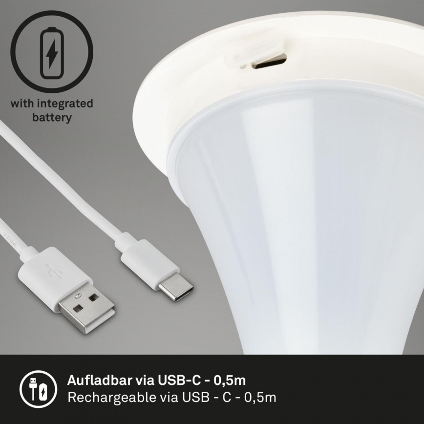 Briloner 7420016 - Светодиодная аккумуляторная уличная сенсорная настольная лампа с регулированием яркости LED/4W/5V IP44 3000K белый