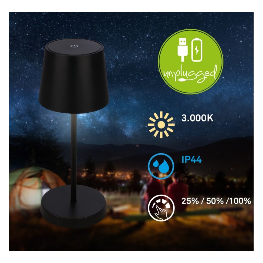 Briloner 7423015 - LED Акумуляторна вулична настільна лампа з регулюванням яскравості LED/2,6W/5V IP44 чорний