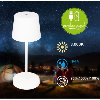 Briloner 7423016 - LED Акумуляторна вулична настільна лампа з регулюванням яскравості LED/2,6W/5V IP44 білий