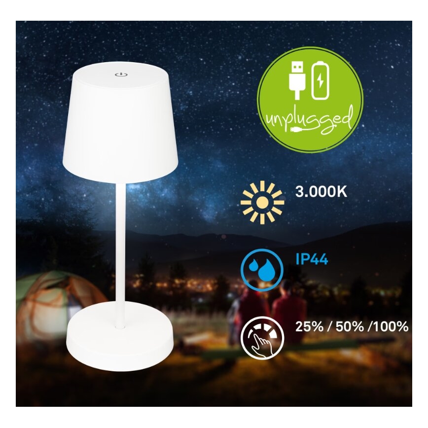 Briloner 7423016 - LED Акумуляторна вулична настільна лампа з регулюванням яскравості LED/2,6W/5V IP44 білий