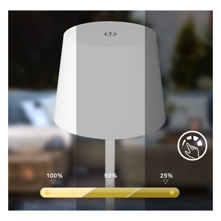 Briloner 7423016 - LED Акумуляторна вулична настільна лампа з регулюванням яскравості LED/2,6W/5V IP44 білий