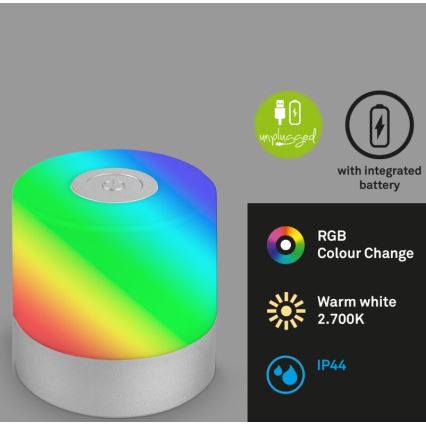Briloner 7462014 - LED RGB Акумуляторна вулична настільна лампа LED/1,5W/5V IP44 матовий хром