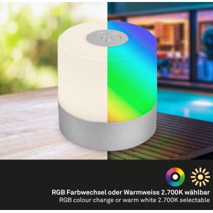 Briloner 7462014 - LED RGB Акумуляторна вулична настільна лампа LED/1,5W/5V IP44 матовий хром