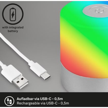 Briloner 7462014 - LED RGB Акумуляторна вулична настільна лампа LED/1,5W/5V IP44 матовий хром