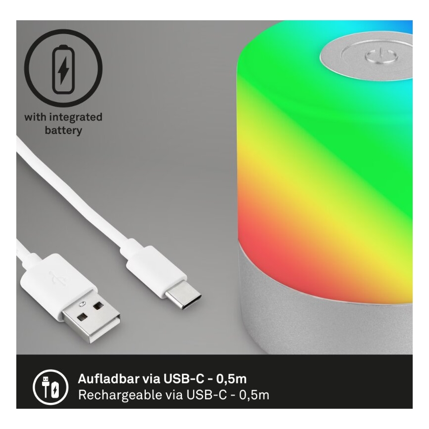 Briloner 7462014 - LED RGB Акумуляторна вулична настільна лампа LED/1,5W/5V IP44 матовий хром