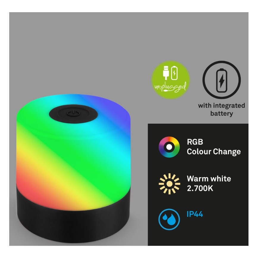 Briloner 7462015 - LED RGB Акумуляторна вулична настільна лампа LED/1,5W/5V IP44 чорний