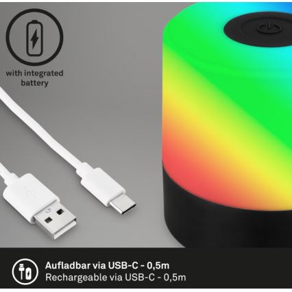 Briloner 7462015 - Светодиодный RGB аккумуляторный уличный настольный светильник LED/1,5 Вт/5В IP44 1200 мАч черный