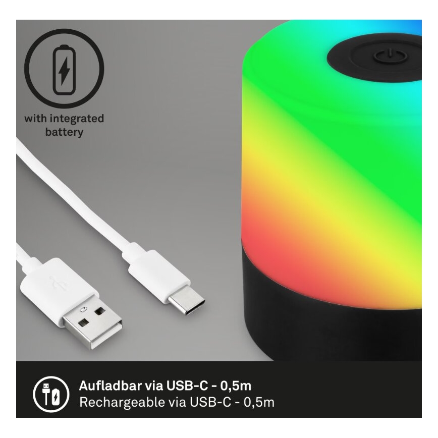 Briloner 7462015 - Светодиодный RGB аккумуляторный уличный настольный светильник LED/1,5 Вт/5В IP44 1200 мАч черный