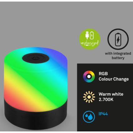 Briloner 7462015 - Светодиодная аккумуляторная уличная настольная RGB-лампа LED/1,5W/5V IP44 черный
