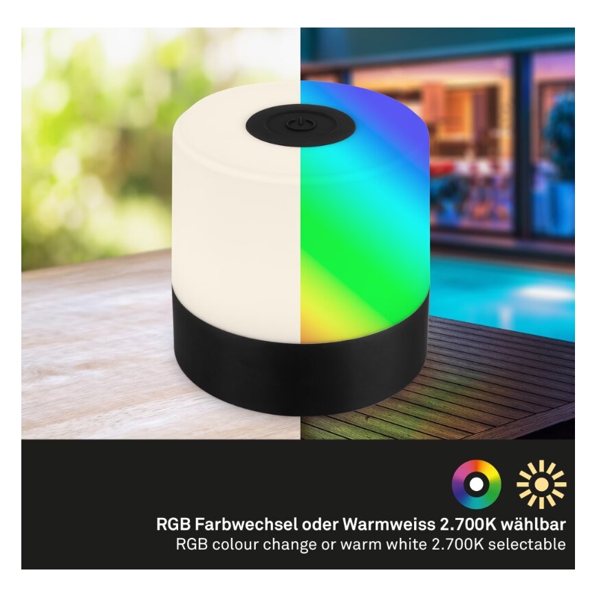 Briloner 7462015 - Светодиодная аккумуляторная уличная настольная RGB-лампа LED/1,5W/5V IP44 черный