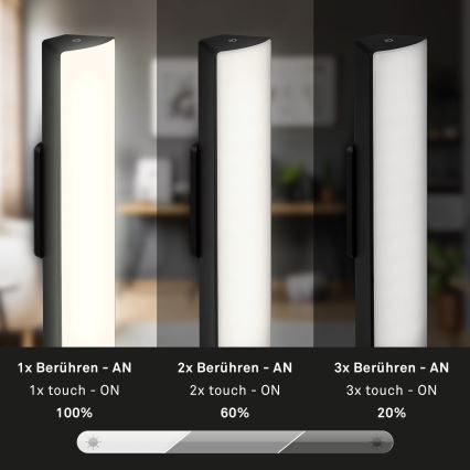 Briloner 7474-015 - LED Сенсорна акумуляторна вулична настільна лампа з регулюванням яскравості 2в1 LED/7W/5V 2x2200 mAh USB 3000K IP44 чорний