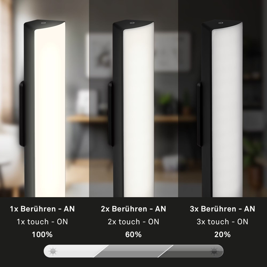 Briloner 7474-015 - LED Сенсорна акумуляторна вулична настільна лампа з регулюванням яскравості 2в1 LED/7W/5V 2x2200 mAh USB 3000K IP44 чорний