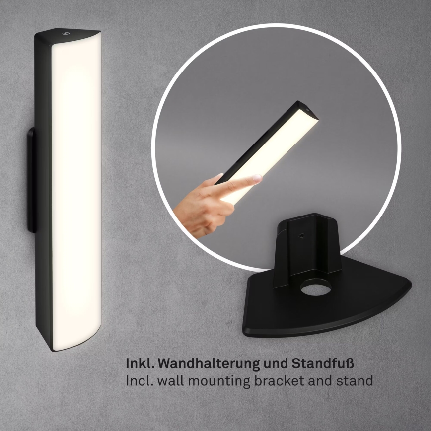 Briloner 7474-015 - LED Сенсорна акумуляторна вулична настільна лампа з регулюванням яскравості 2в1 LED/7W/5V 2x2200 mAh USB 3000K IP44 чорний