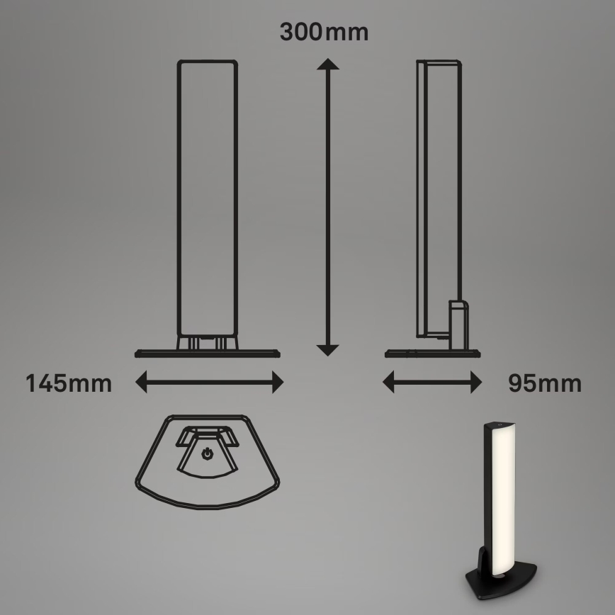 Briloner 7474-015 - LED Сенсорна акумуляторна вулична настільна лампа з регулюванням яскравості 2в1 LED/7W/5V 2x2200 mAh USB 3000K IP44 чорний