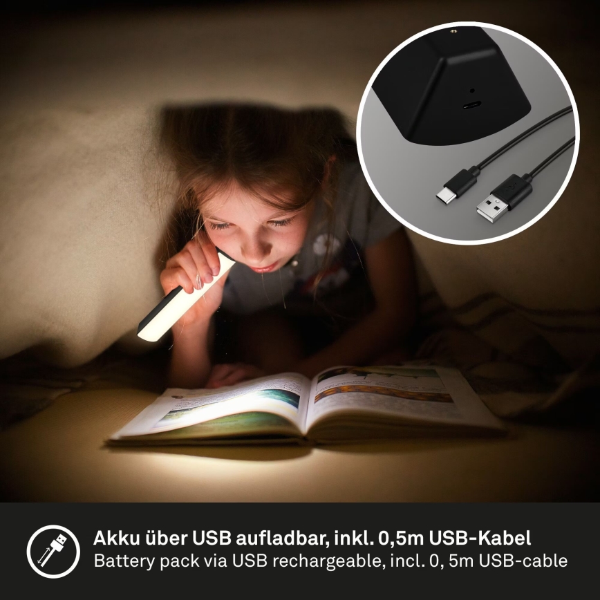 Briloner 7474-015 - Светодиодная уличная аккумуляторная сенсорная настольная лампа с регулированием яркости 2в1 LED/7W/5V 2x2200 mAh USB 3000K IP44 черный