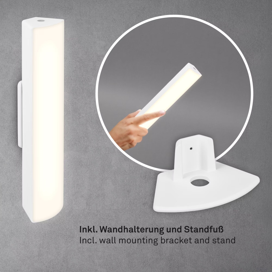 Briloner 7474-016 - LED Сенсорна акумуляторна вулична настільна лампа з регулюванням яскравості 2в1 LED/7W/5V 2x2200 mAh USB 3000K IP44 білий