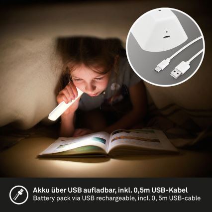 Briloner 7474-016 - Светодиодная уличная аккумуляторная сенсорная настольная лампа с регулированием яркости 2в1 LED/7W/5V 2x2200 mAh USB 3000K IP44 белый