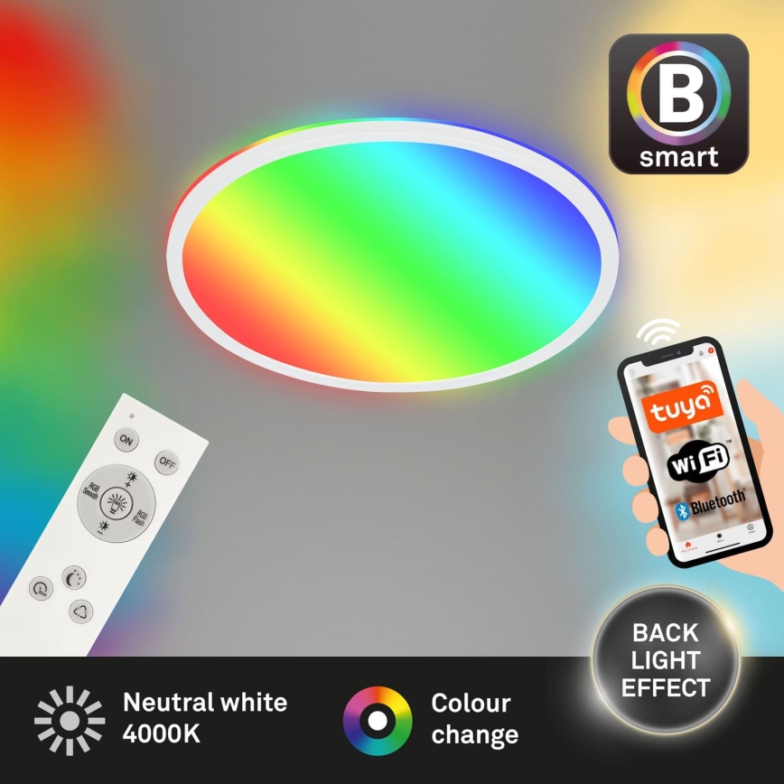 Briloner 7494016 - LED RGBW диммируемый потолочный светильник SMART LED/22 Вт/230 В 4000 К Ø 42 см Wi‑Fi Tuya + пульт дистанционного управления