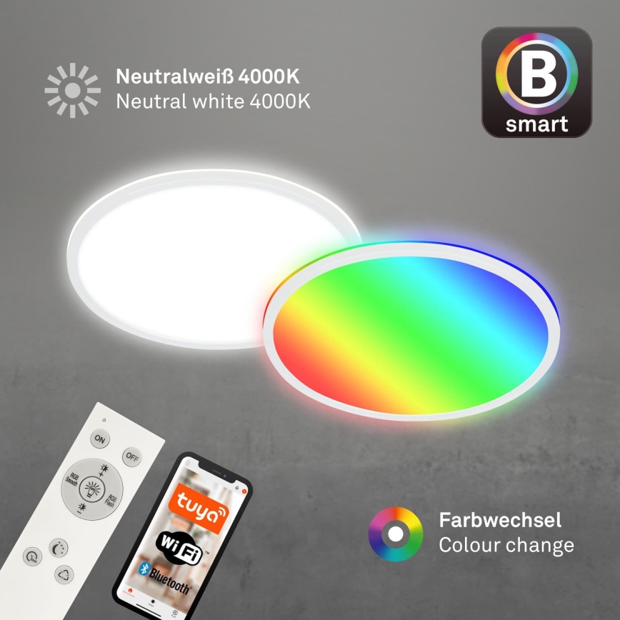 Briloner 7494016 - LED RGBW диммируемый потолочный светильник SMART LED/22 Вт/230 В 4000 К Ø 42 см Wi‑Fi Tuya + пульт дистанционного управления