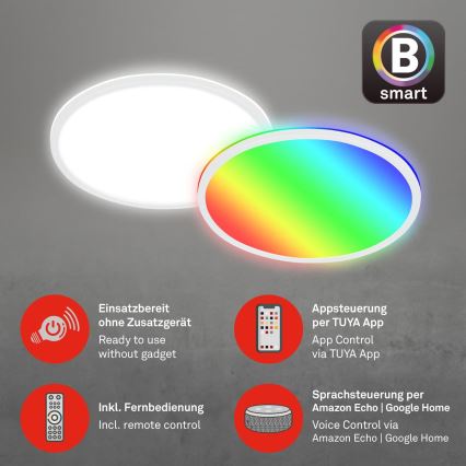 Briloner 7494016 - LED RGBW, стельовий світильник з регулюванням яскравості SMART, 22 Вт/230 В, 4000 К, діам. 42 см, Wi-Fi Tuya + пульт дистанційного керування