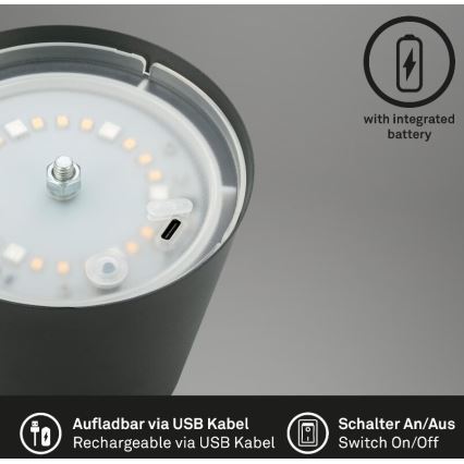 Briloner 7507015 - LED RGB Акумуляторна вулична настільна лампа з регулюванням яскравості 2в1 LED/2,5W/5V IP44 антрацит