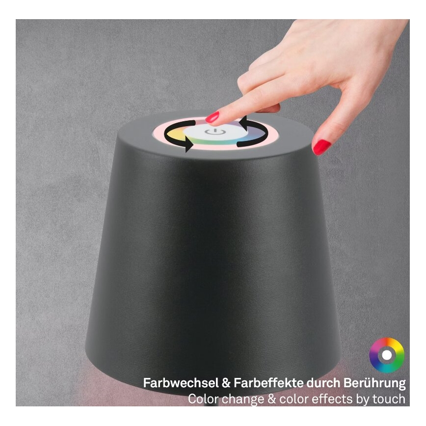 Briloner 7507015 - LED RGB Акумуляторна вулична настільна лампа з регулюванням яскравості 2в1 LED/2,5W/5V IP44 антрацит